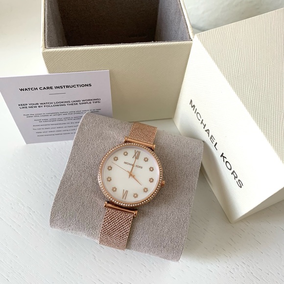 MK Maisie Three-Hand Rose Gold-Tone Mesh Watch - Picture 1 of 6